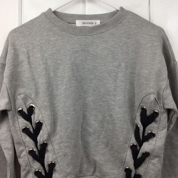 Storets Gray Sweatshirt Cropped Top Black Lace-Up Side, Size - Small - Picture 6 of 9
